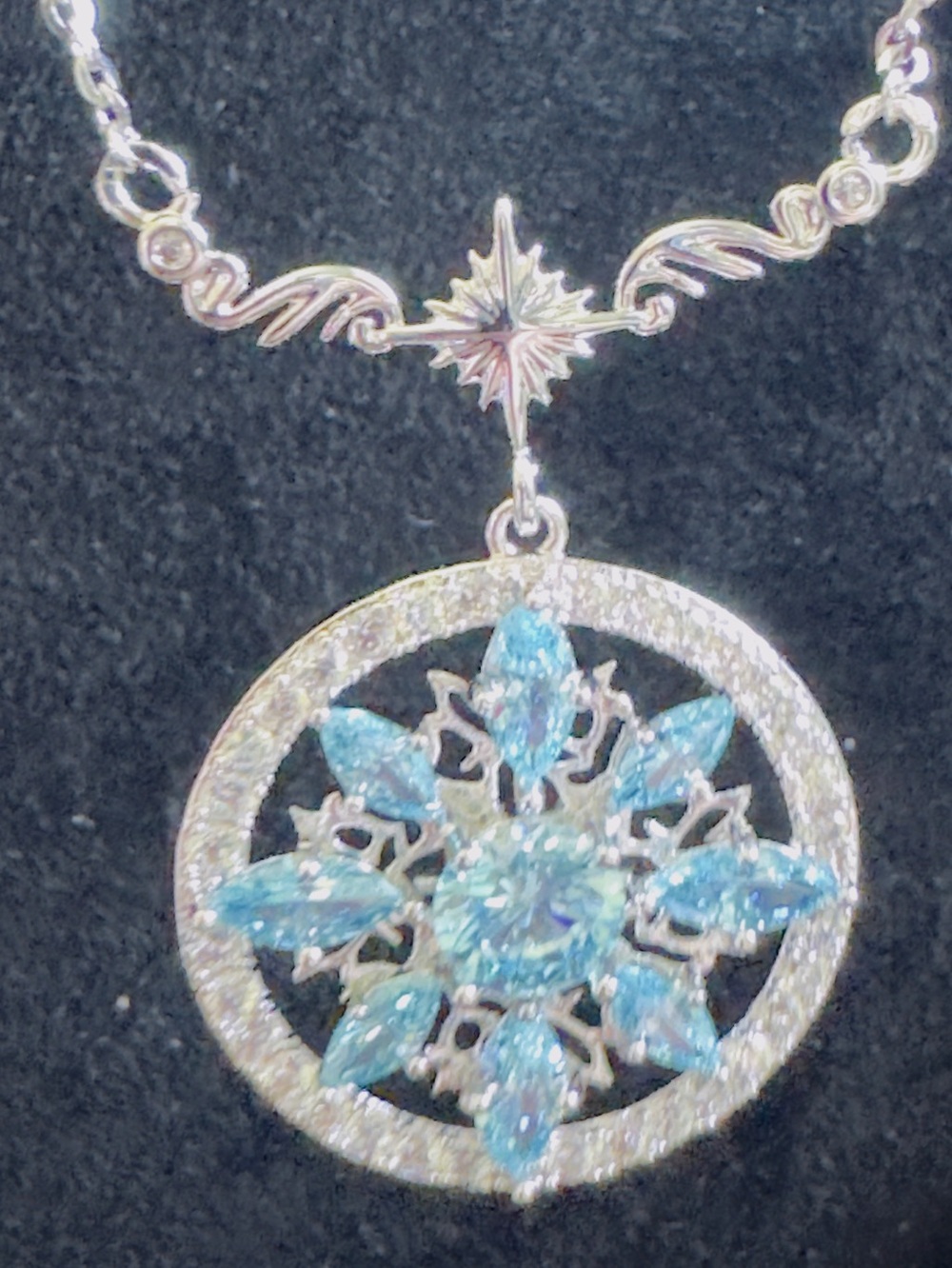 Gold plated Blue CZ Crystal Snowflake Pendant Necklace - Women's Jewelry